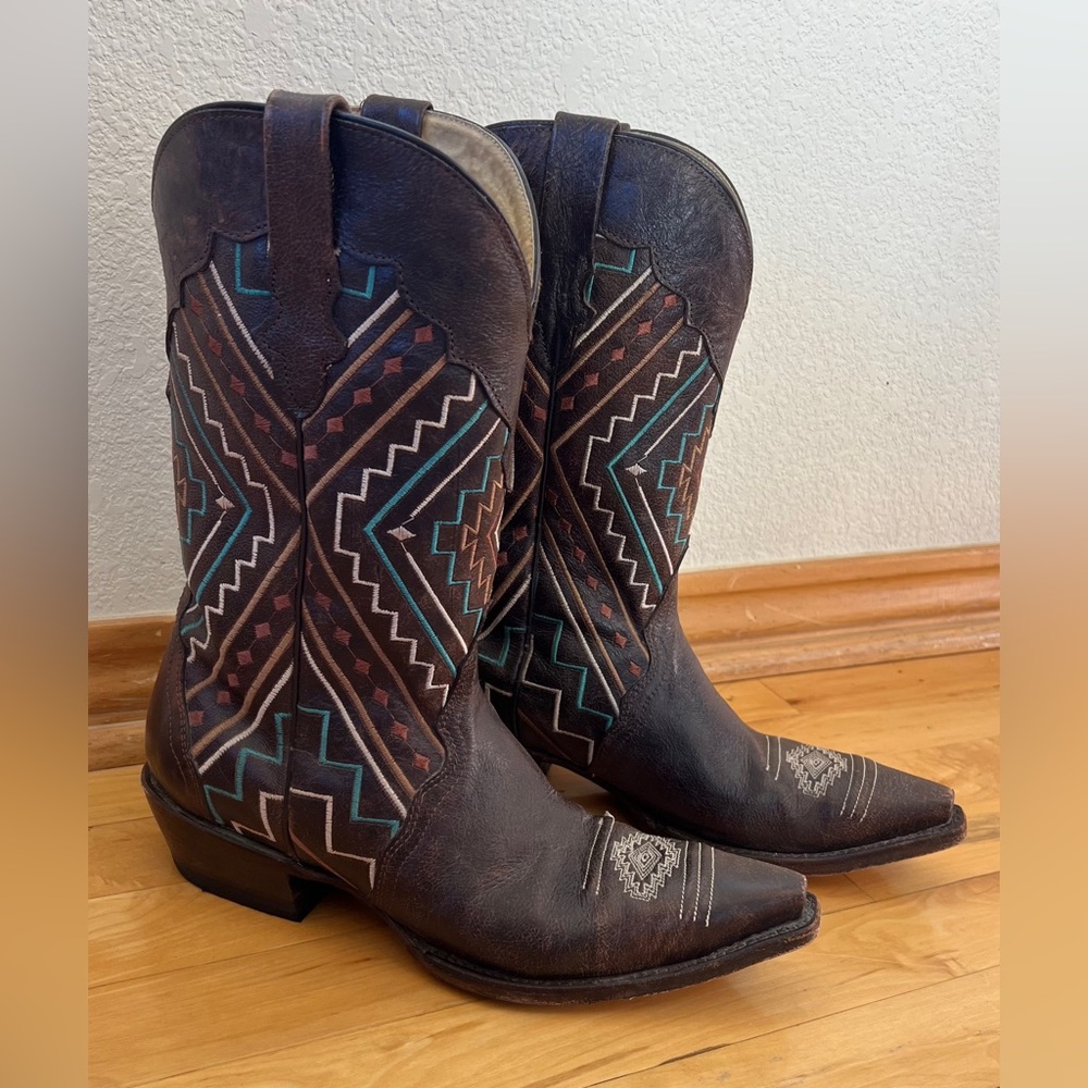 Roper Aztec Embroidered Neon Southwestern Women's Western Boots Leather Size 10 - Picture 1 of 7